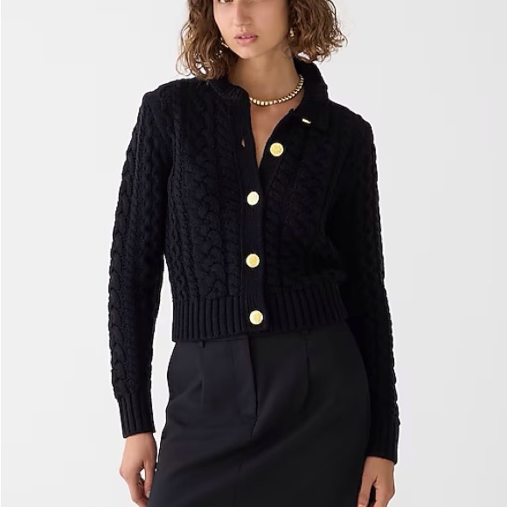 J. Crew Cable Knit Ruffleneck Cardigan Sweater Sz L